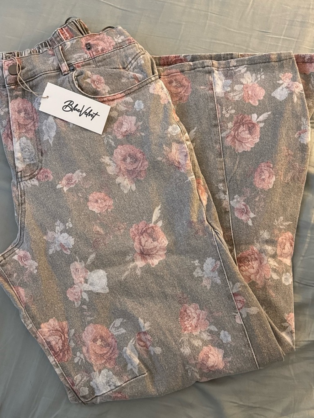 Blue Velvet Floral Jeans - XL